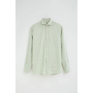 Camisa de rayas cotolino verde con cuello italiano y logo Polo Club