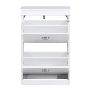 Scarpiera bianca salvaspazio con 2 ribalte 53x24x82 cm design bugnato- Vittoria