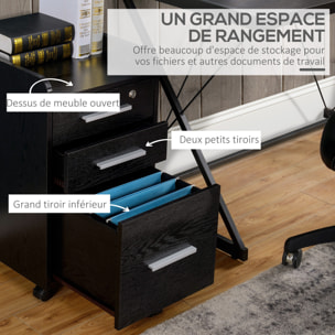 Caisson de bureau rangement bureau sur roulettes 3 tiroirs 1 verrouillable 1 trieur dossiers effet bois noir
