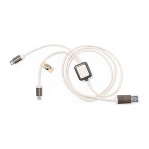 Cavo caricatore triplo in fibra/cotone marrone naturale: Micro USB, Tipo C e Lightning 5 V CC 2,4 A