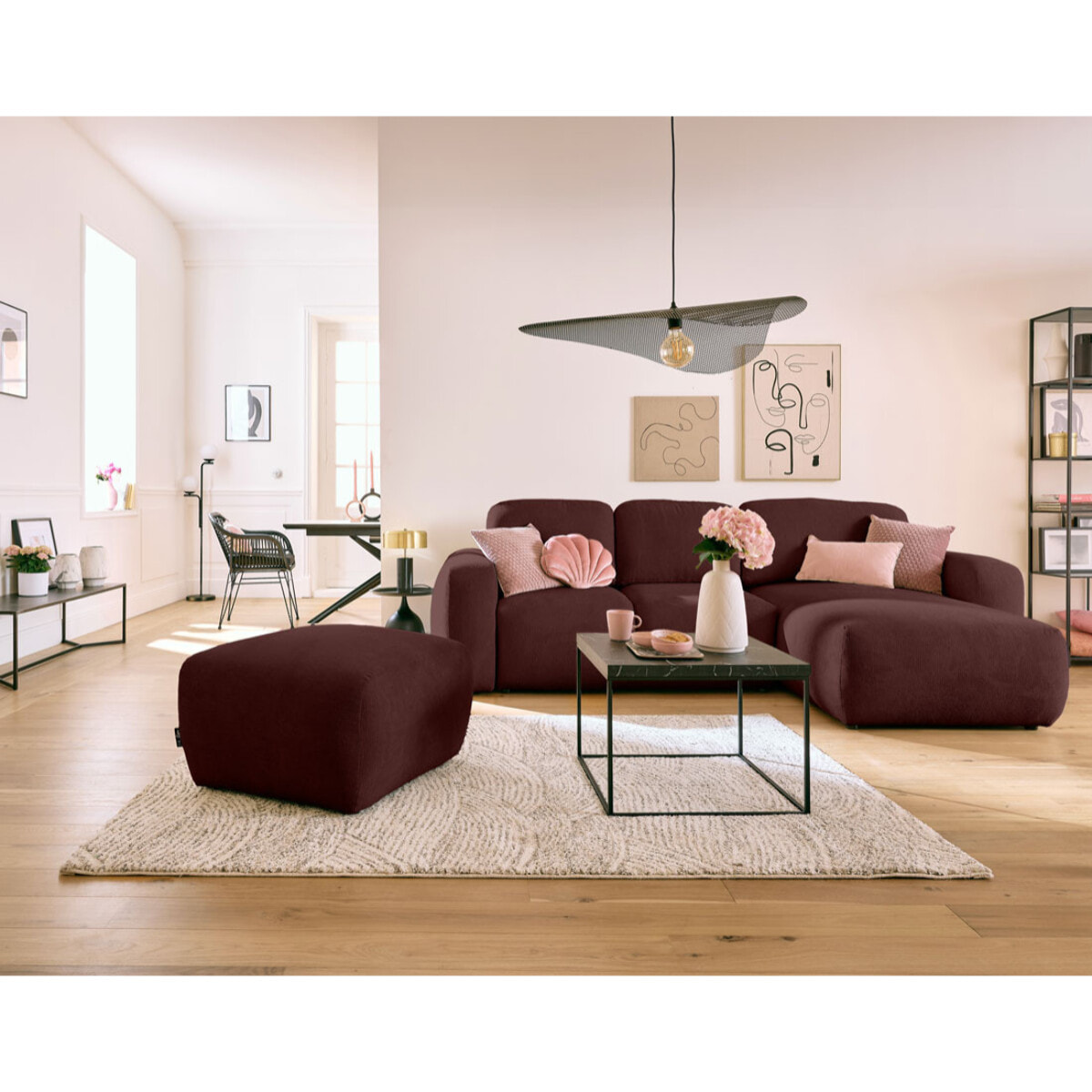 Sorrente - pouf - en tissu texturé - Prune