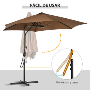 Sombrilla Voladizo de Jardín Ø295x245 cm Parasol Excéntrico Manivela Manual con 6 Varillas de Metal Ventilación y Base Cruzada para Patio Terraza Exterior Marrón