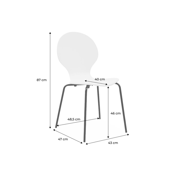 Lot de 4 chaises vert céladon. rétro empilables. bois d'hévéa et contreplaqué. pieds en acier. Naomi. L 43 x P 48 x H 87cm