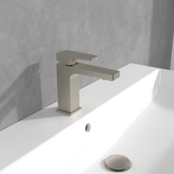 Mitigeur lavabo Architectura Square sans tirette Brushed Nickel Matt