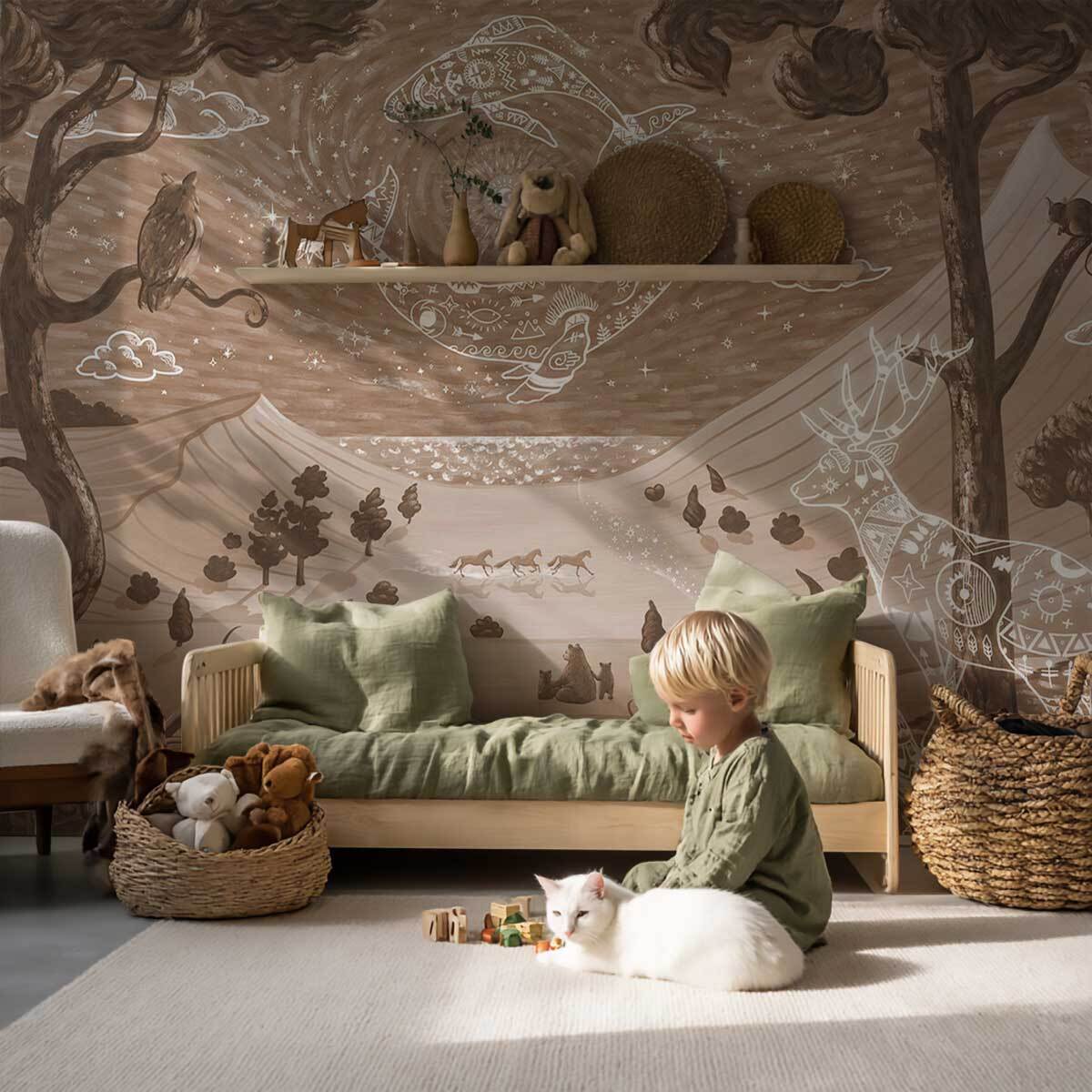 Papier peint animaux célestes chambre enfant Intissé