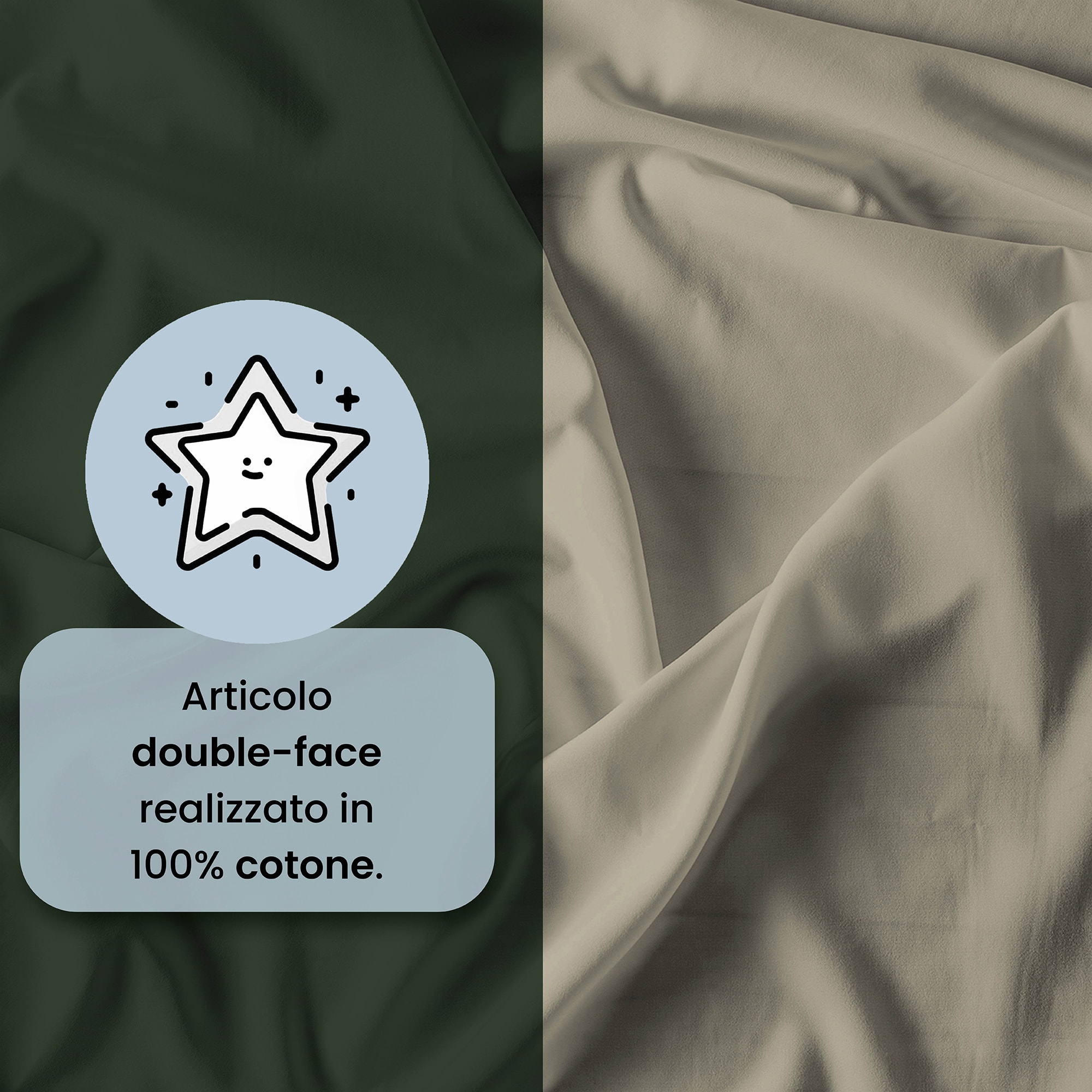 PARURE COPRIPIUMINO NATURAL COLOR, 100% Cotone, Made in Italy - VERDE OLIVA/TORTORA