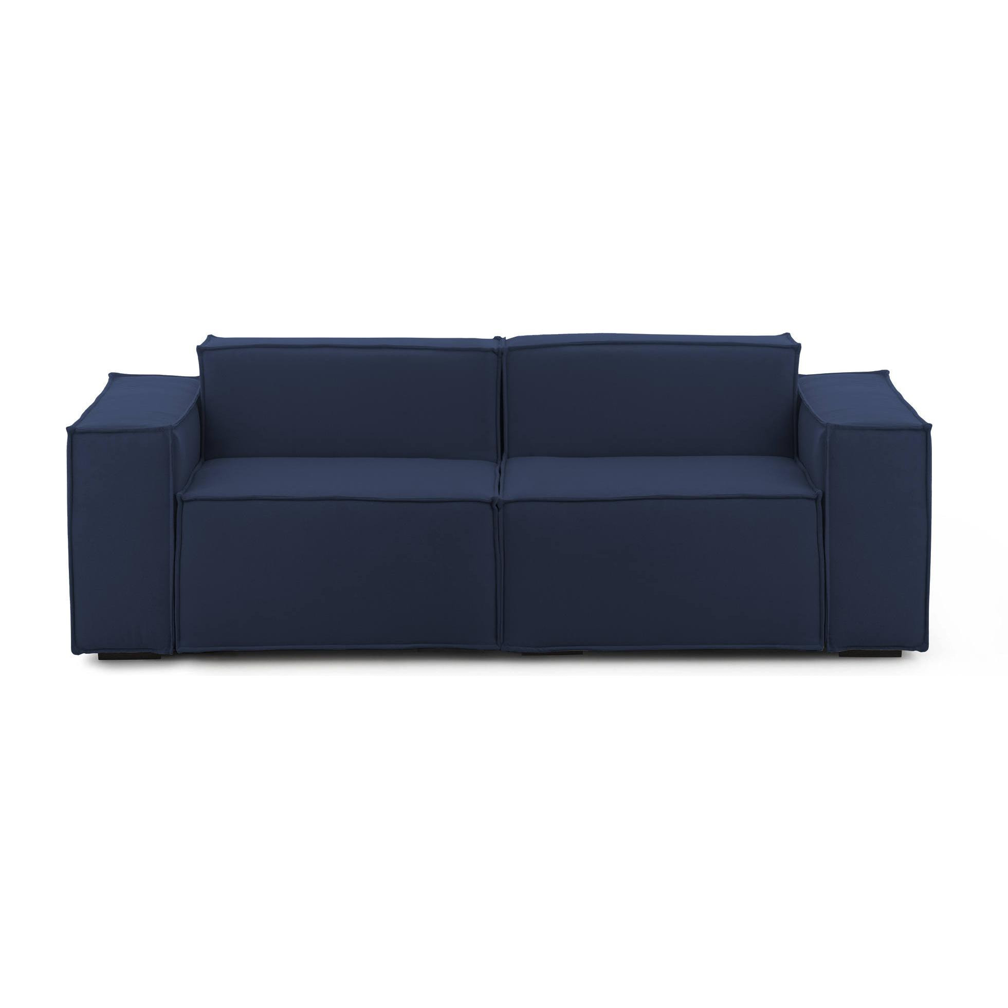 Divano fisso Paola, Divano componibile a 2 posti lineare, 100% Made in Italy, Sofà moderno da soggiorno in tessuto, Cm 220x95h70, Blu