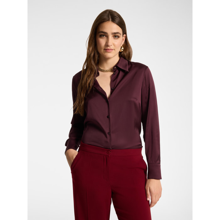 Elena Mirò - Camicia in raso di viscosa stretch - Bordeaux