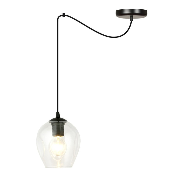 Lampada a sospensione LEVEL in acciaio nero e vetro trasparente