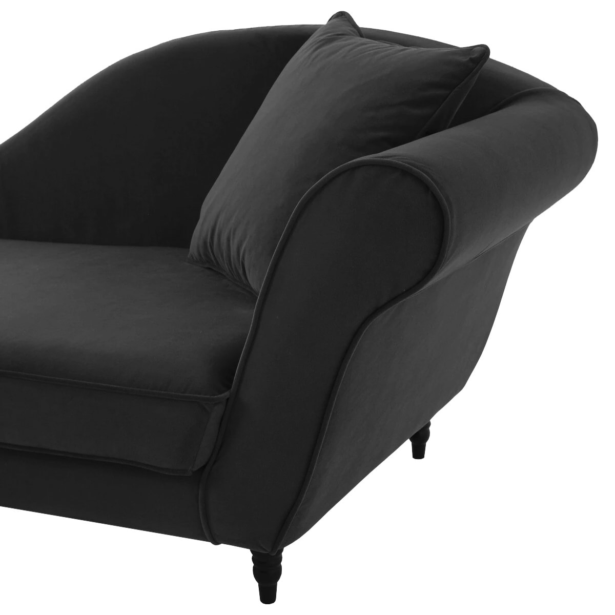 Méridienne gauche ALBA 195 cm velours Noir - 100% déhoussable - Fab. France