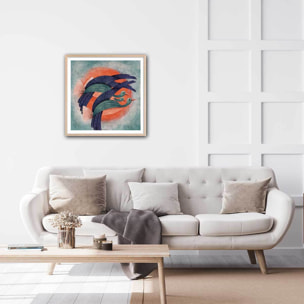 Affiche illustration oiseau lyre Affiche + cadre en bois - Chêne