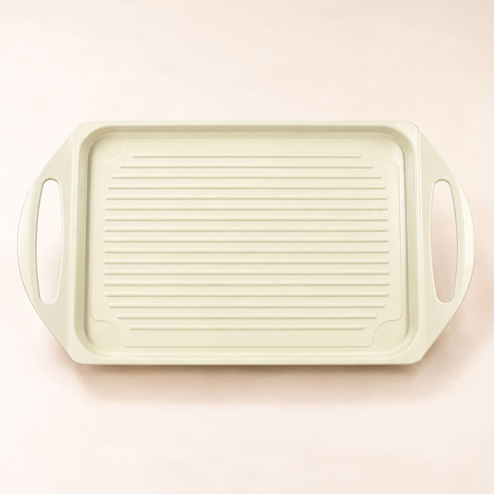 Plaque cuisson 44x27cm en fonte aluminium crème induction avec grille