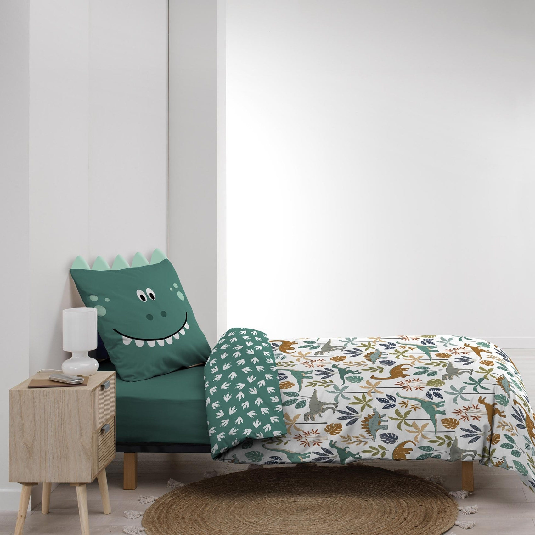 Parure de lit 2 Pièces Réversible Dinosaure - Vert