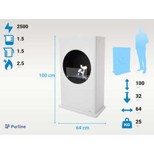 Chimenea de etanol de suelo en acero lacado blanco DIONYSUS PURLINE