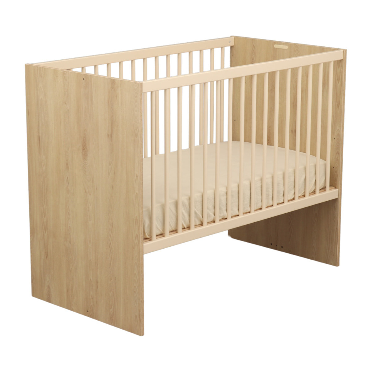 Chambre bébé duo: Lit bébé 60x120 évolutif et commode à langer 2 portes décor bois hêtre