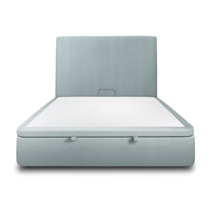 Lit avec sommier et tête de lit lisse - Tissu velours au style contemporain - Adapté à tous les matelas, montage rapide - Finition élégante - Rangement XXL