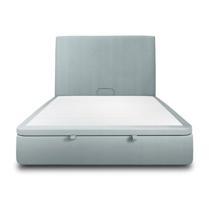 Lit avec sommier et tête de lit lisse - Tissu velours au style contemporain - Adapté à tous les matelas, montage rapide - Finition élégante - Rangement XXL