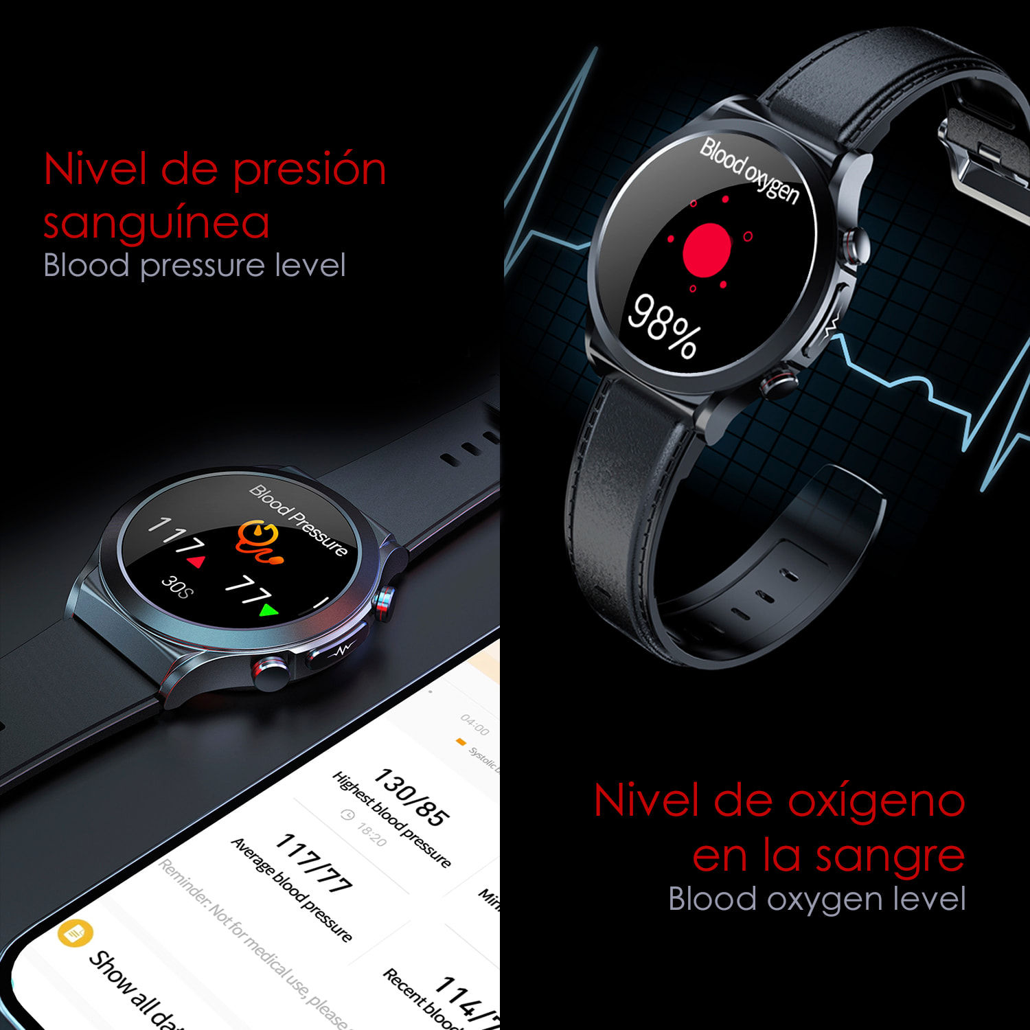 DAM Smartwatch TK21P. Terapia de moxibustión magnética. Ácido úrico y lípidos, ECG , glucosa en sangre, temperatura, O2 y tensión. 4,6x1,2x5,2 Cm. Color: Rojo
