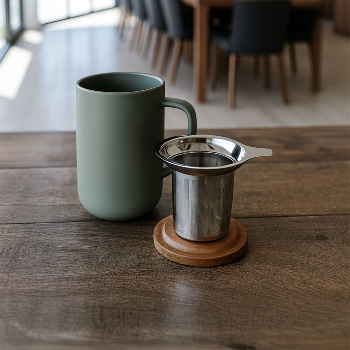 Tisanière en grès avec couvercle en bois d'acacia 475ml JULIET