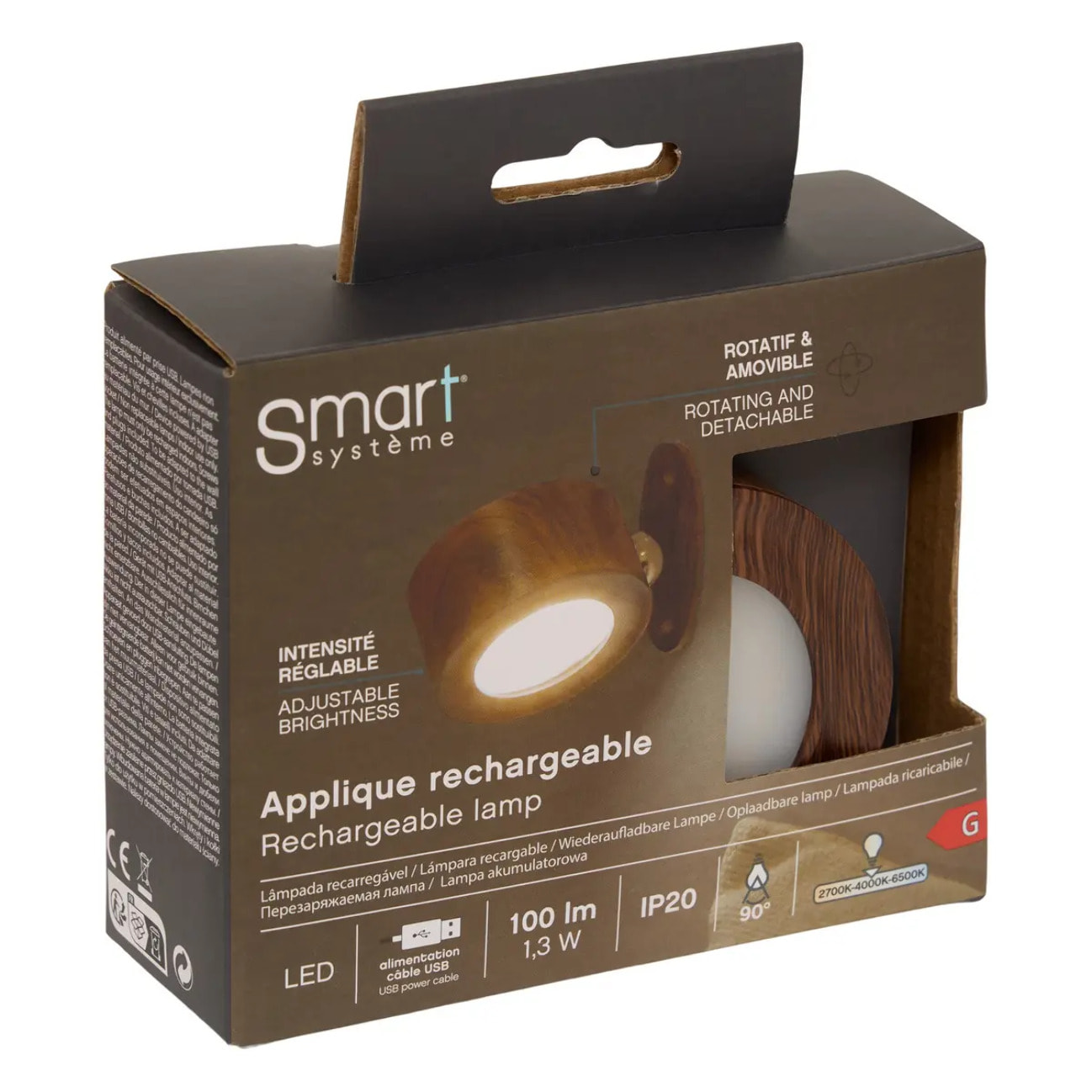 Lampe LED amovible à batterie marron