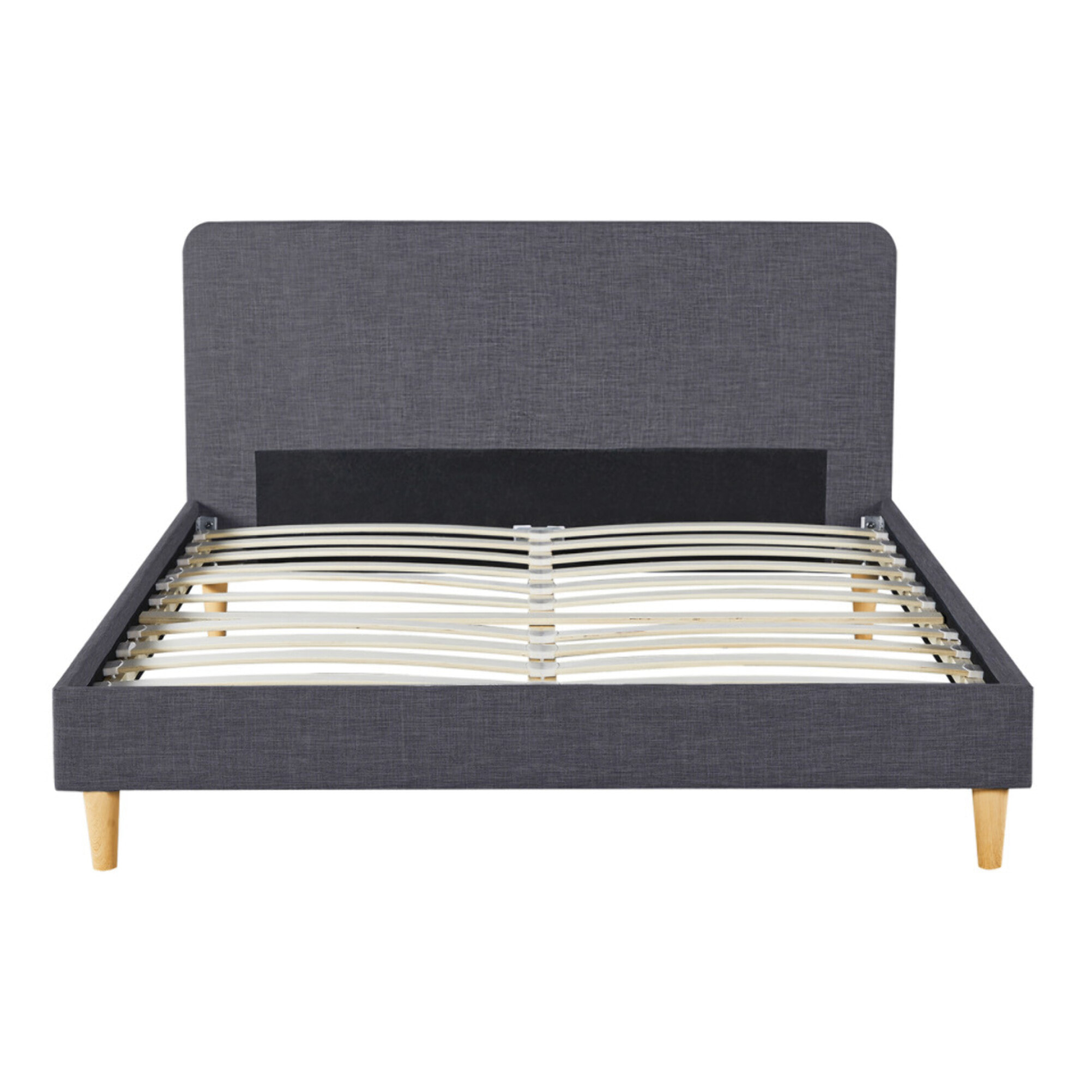 Lit Evy 160x200cm tissu gris pieds bois