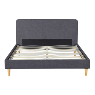 Lit Evy 160x200cm tissu gris pieds bois