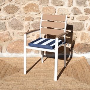 Galette de chaise imperméable déhoussable à rayures ARCACHON - Bleu Foncé