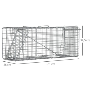 Piège de capture pliable pour petits animaux type lapin rat - 2 portes, poignée - dim. 81L x 26l x 34H cm - acier