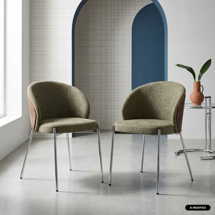Chaise bois de peuplier teinté noyer, acier et tissu texturé (lot de 2) PAUL