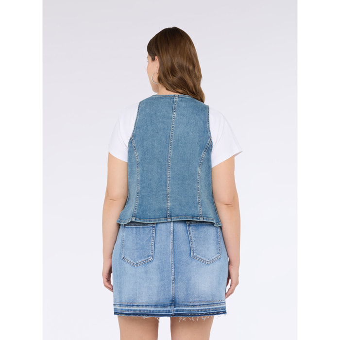Fiorella Rubino - Gilet denim con applicazioni luminose - Azzurro