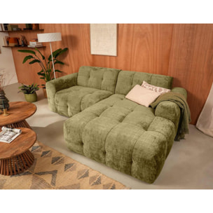 Diane - Canapé d'angle droit 4 places en velours texturé - Vert Kaki