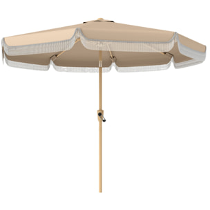 Parasol inclinable dia. 2,66m lambrequin ondulé à franges kaki beige