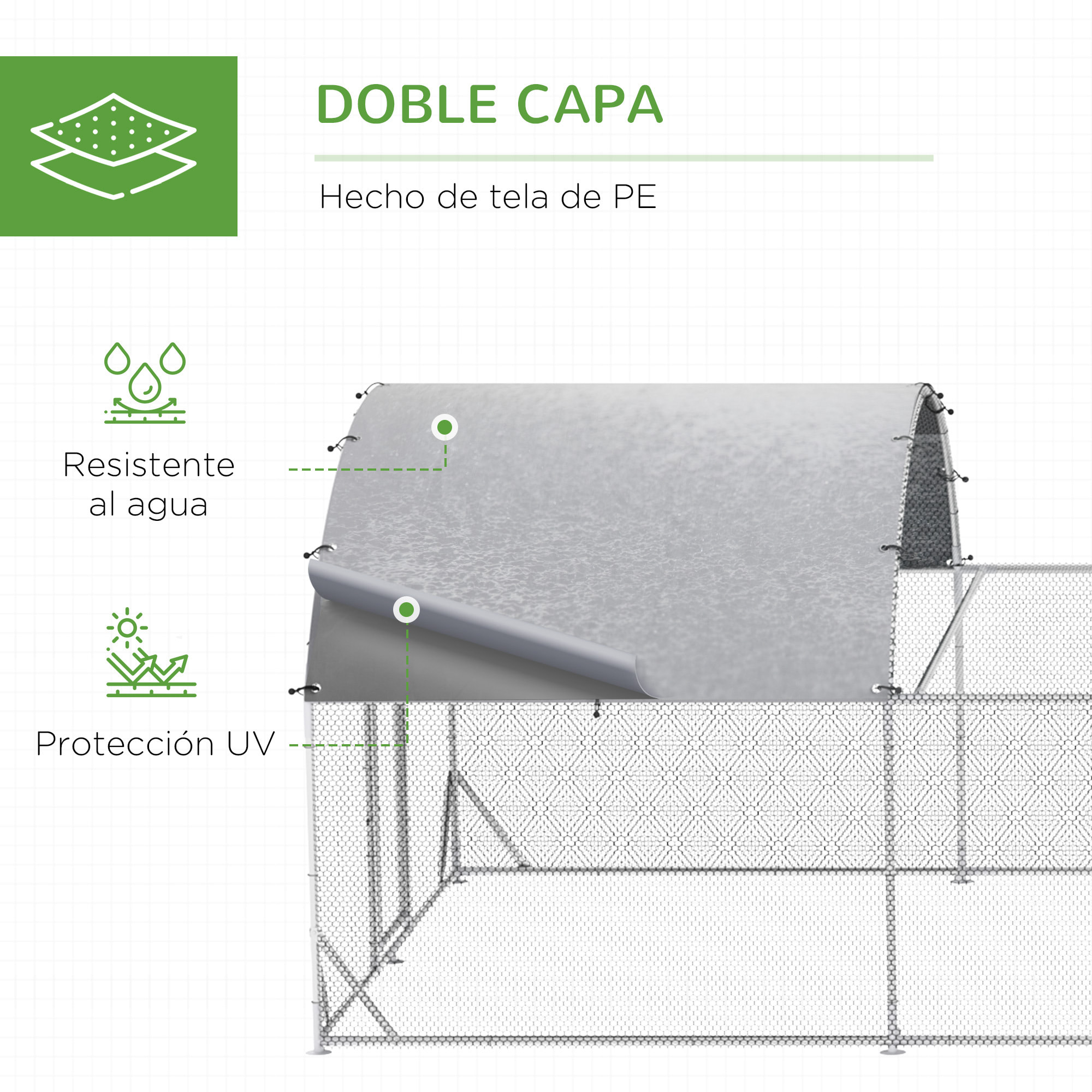 Gallinero Exterior de Acero Galvanizado 7,6x2,8x1,95 m Gallinero Grande con 4 Pisos Techo Cubierta de Tela Corral para 20-24 Gallinas Conejos Aves Plata