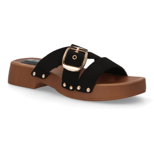 Sandalia pala plataforma de madera con hebilla elegante