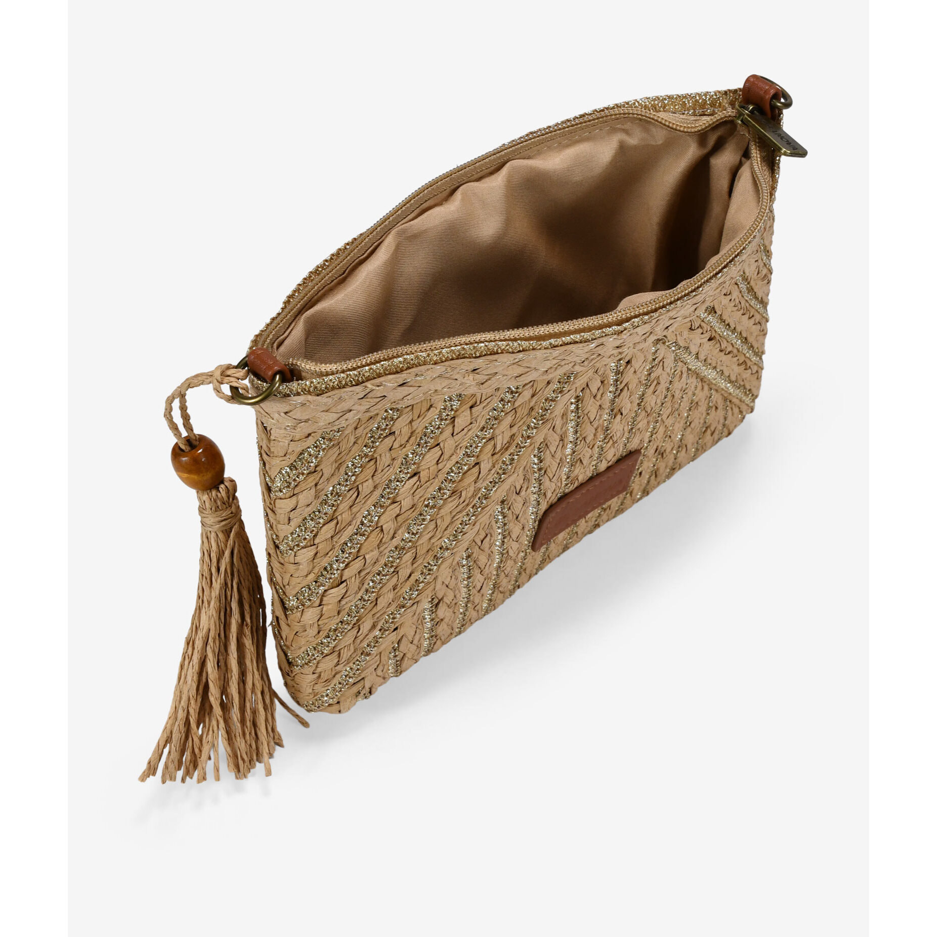 Bolso bandolera marrón claro rectangular en rafia