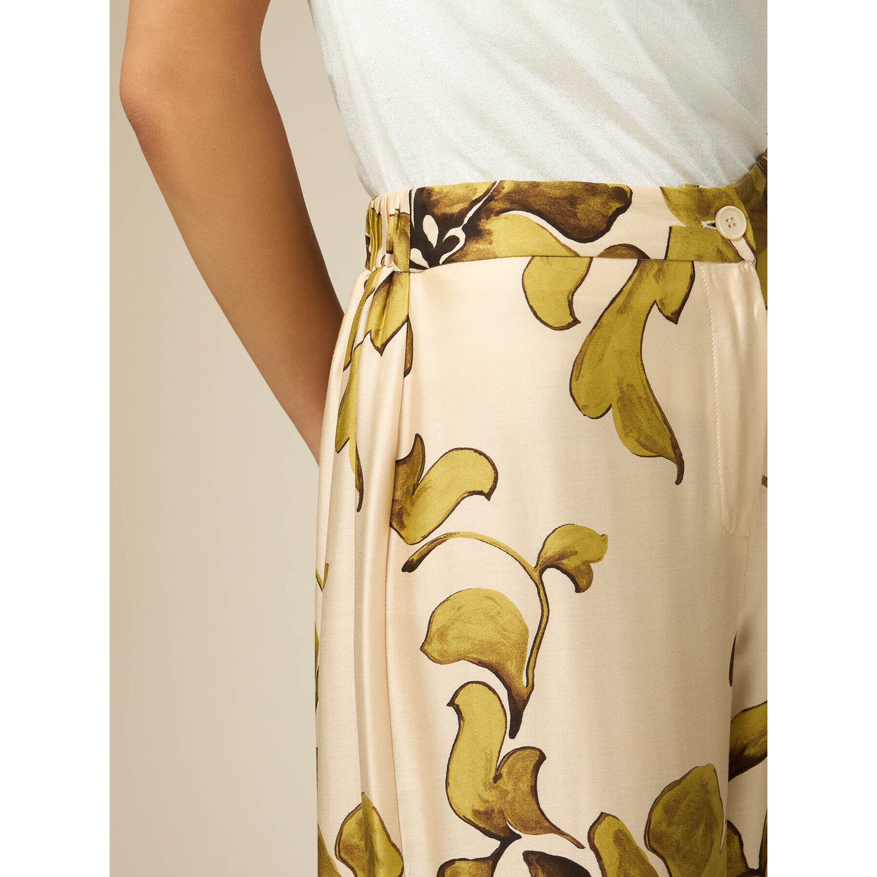 Oltre - Pantalón palazzo de raso estampado - Beige