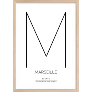 Poster m marseille Affiche + cadre en bois - Chêne