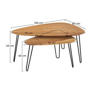 Table basse d'acacia ovale gigogne en bois (lot de 2) - Kiwi