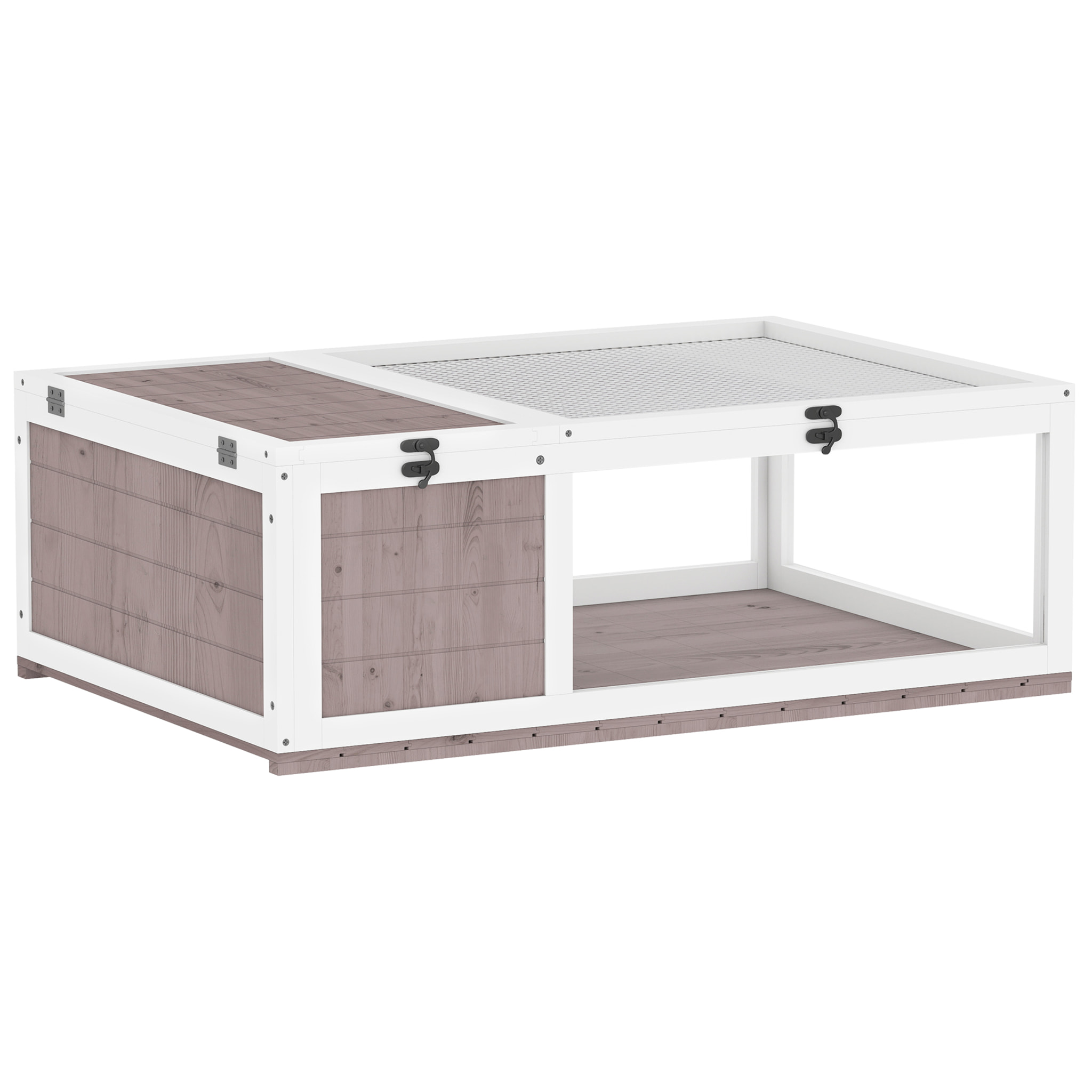 Enclos pour tortue - parc pour tortue - niche, enclos extérieur, toits ouvrants verrouillables - plexiglas métal sapin taupe