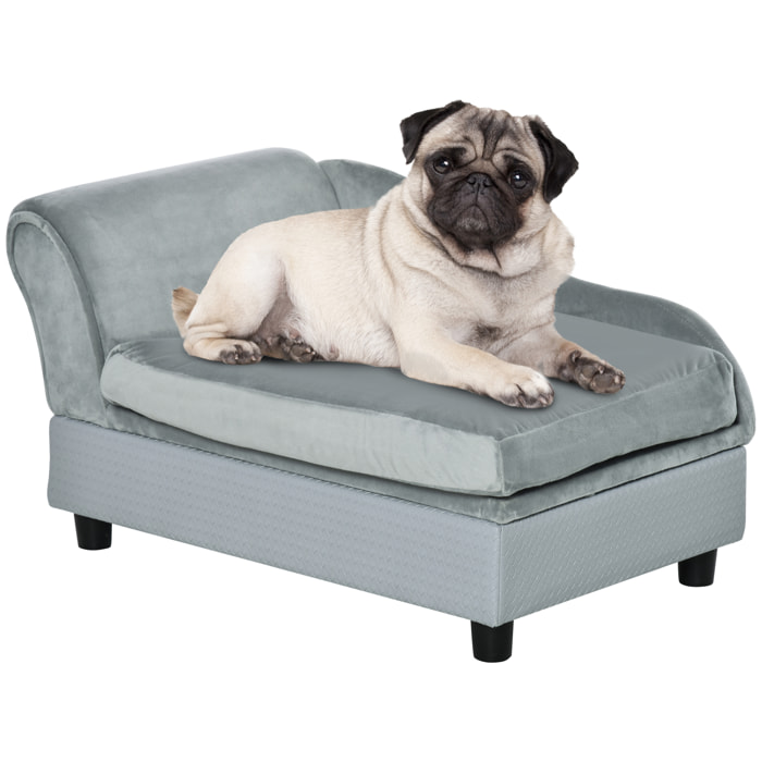 Sofá para Perros Pequeños Sofá para Gatos Tapizado en Terciopelo con Almacenaje Oculto y Cojín Lavable Carga 10 kg 76x45x43 cm Gris Claro
