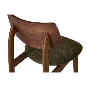 Chaises scandinaves en bois foncé et tissu effet velours texturé vert kaki (lot de 2) ELION