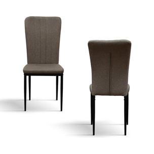 Set di 6 sedie AMSTERDAM in tessuto marrone e gambe in metallo nero