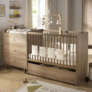 Tiroir pour lit bébé combiné évolutif décor bois chêne mokka