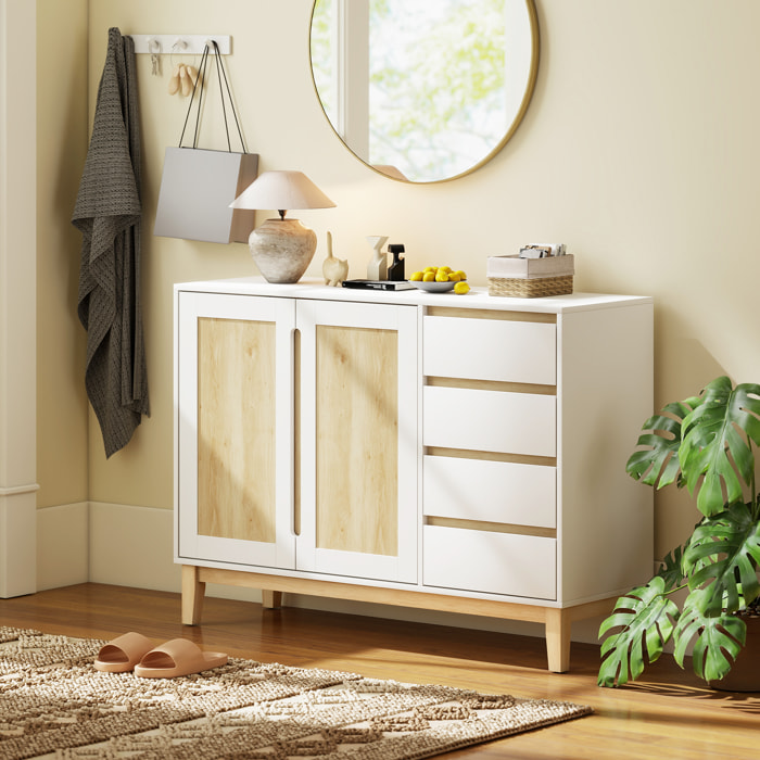 Buffet style nordique - 2 portes, étagère, 2 tiroirs - piètement bois banc effet bois clair