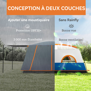 Tente de camping familiale 4-5 personnes - portes, fenêtres, sac de transport inclus - dim. 4,3 x 3 x 1,95 m - bleu