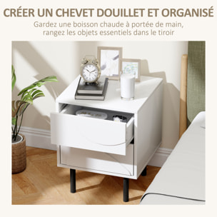 Table de chevet, table d'appoint avec 2 tiroirs, pieds en acier, 40 x 40 x 50 cm, blanc