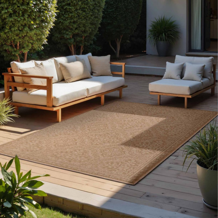 Tapis exterieur kilim oriental, structure robuste, anis