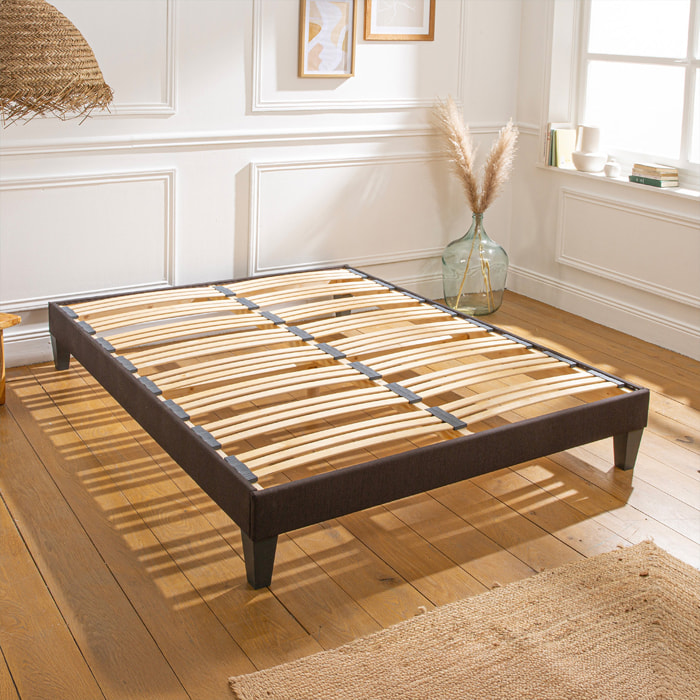 Sommier en Kit tri-lattes| Pin massif & Tissu Gris Anthracite - 1 place