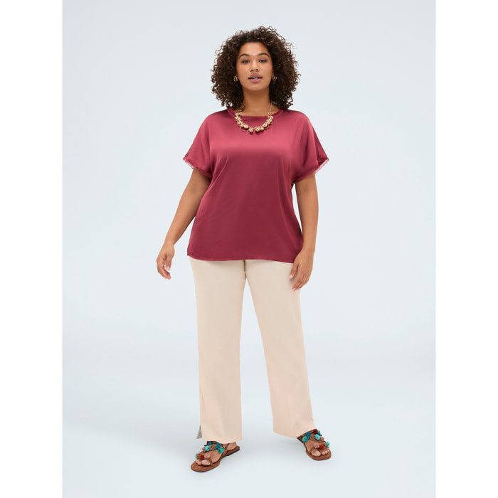 Fiorella Rubino - Top in raso con dettagli sfrangiati - Rosso