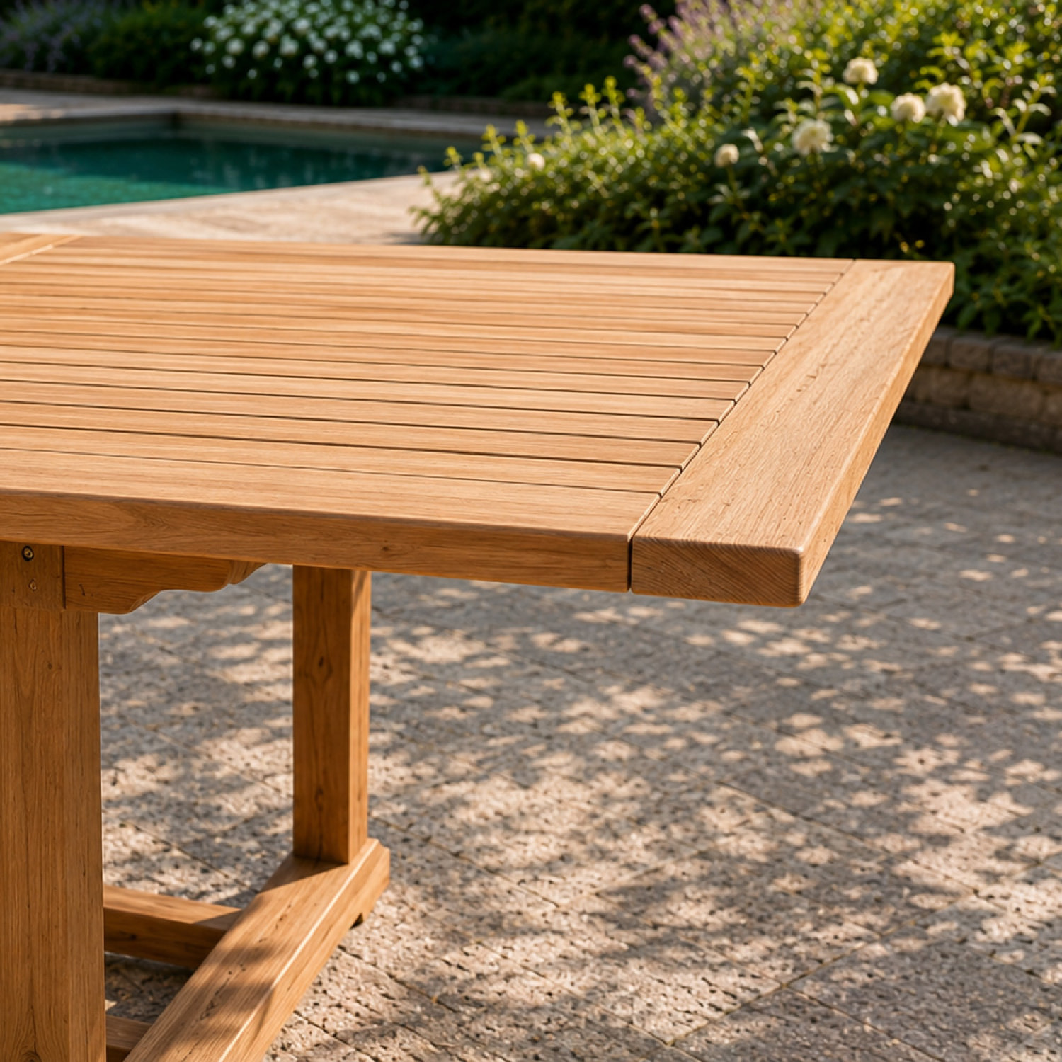 Table en teck rectangulaire extensible 170 cm